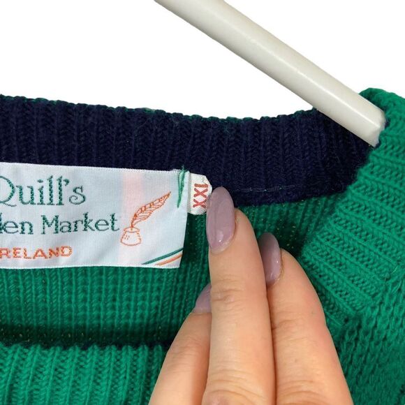 Vintage Quill’s Woollen Market Ireland Sweater Navy‎ and Green Size XXL - Picture 8 of 12